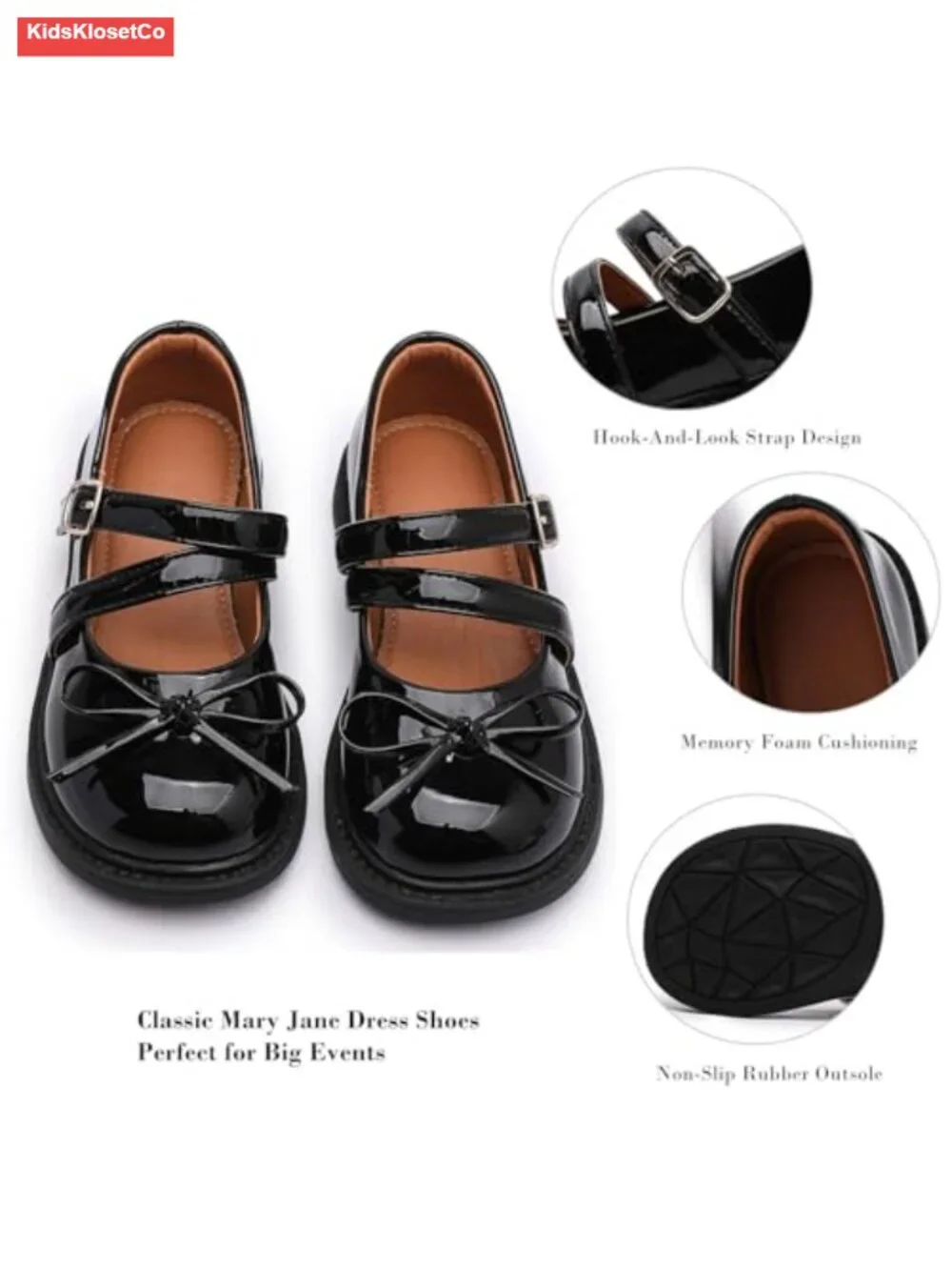 Girls Mary Jane Ballet Flats Bow Buckle Straps Dress Shoes Hook & Loop
